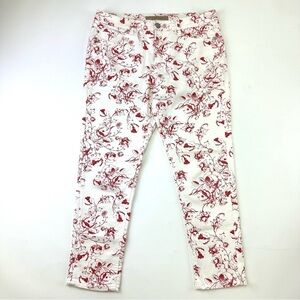 Liverpool crop straight leg print jeans Size 12 stretch cotton white red floral